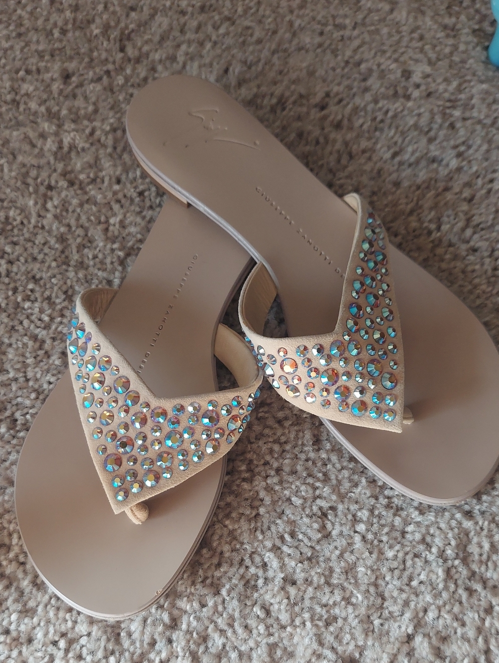 Giueseppe Zanotti Suede Crystal Embellishment Slides Sandals 37 US 7 $695 - Picture 2 of 6